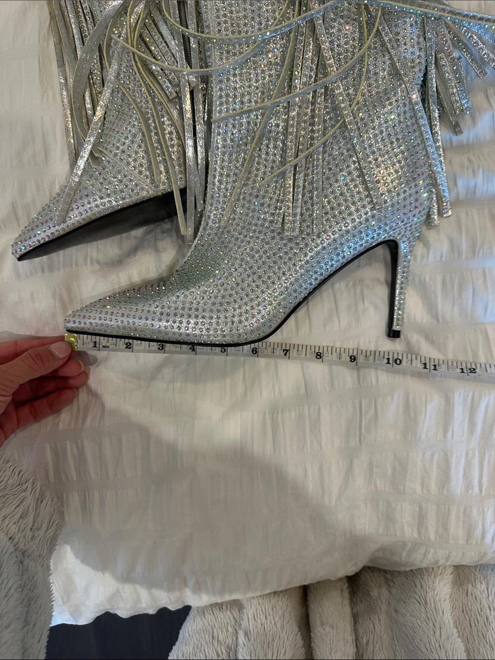 Silver Rhinestone Fringe high Stiletto Boots - Picture 8 of 9
